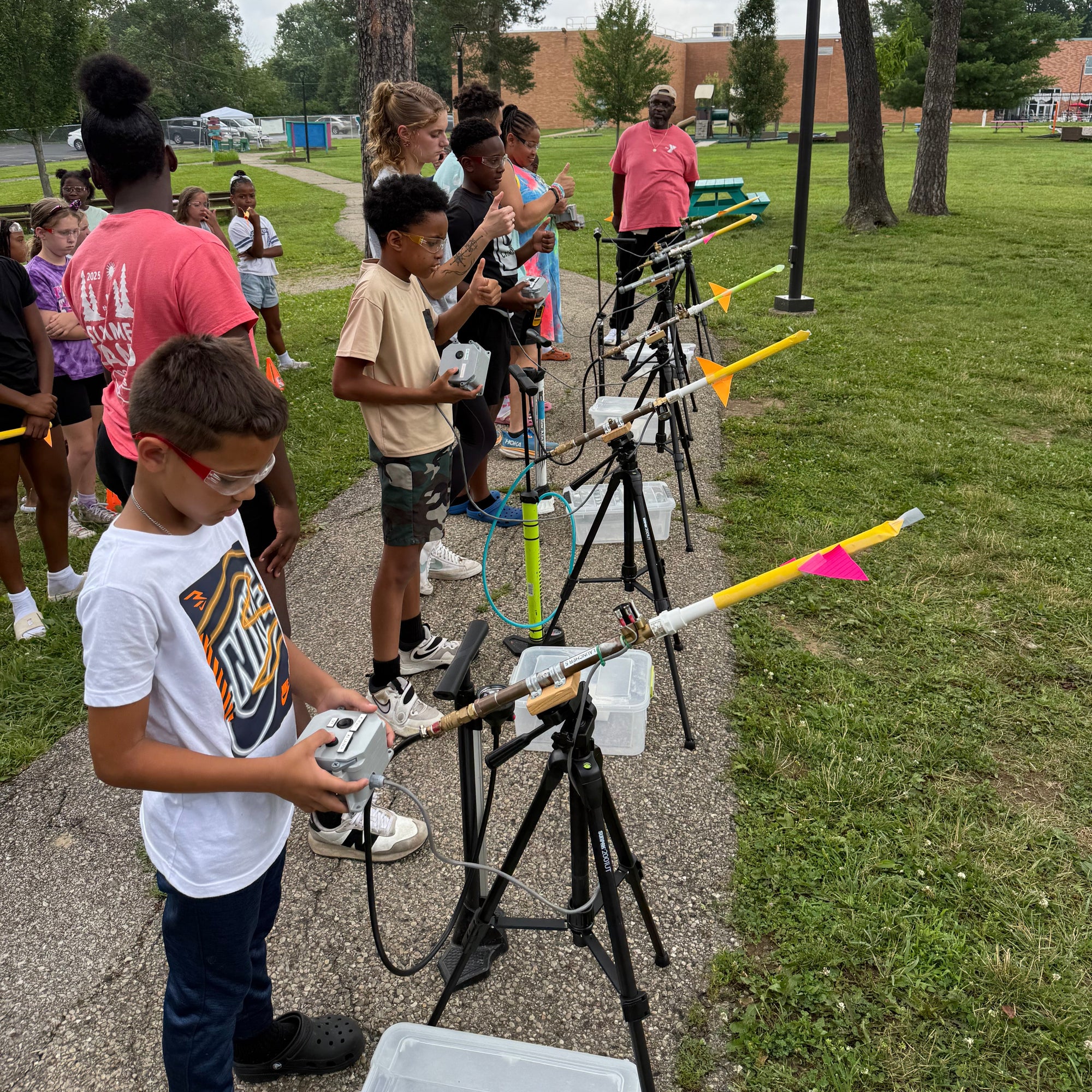 Kids shooting off their homemade rockets